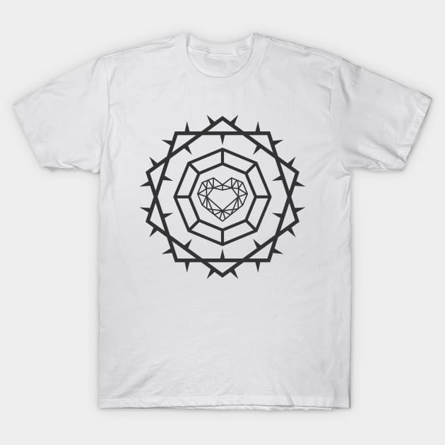 The love of God is inside a diamond, bordered with a crown of thorns T-Shirt by Reformer